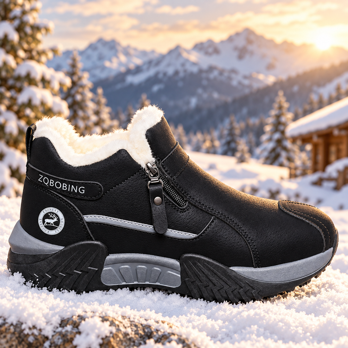 Warm Fleece Winter Snow Boots with Side Zip | Anti-Slip Outdoor Ankle Shoes