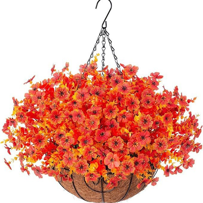 Last Day of Sale! π Artificial Daisy Hanging Basket -π‘ Low Maintenance Outdoor Silk Flower Planter for Patio & Garden