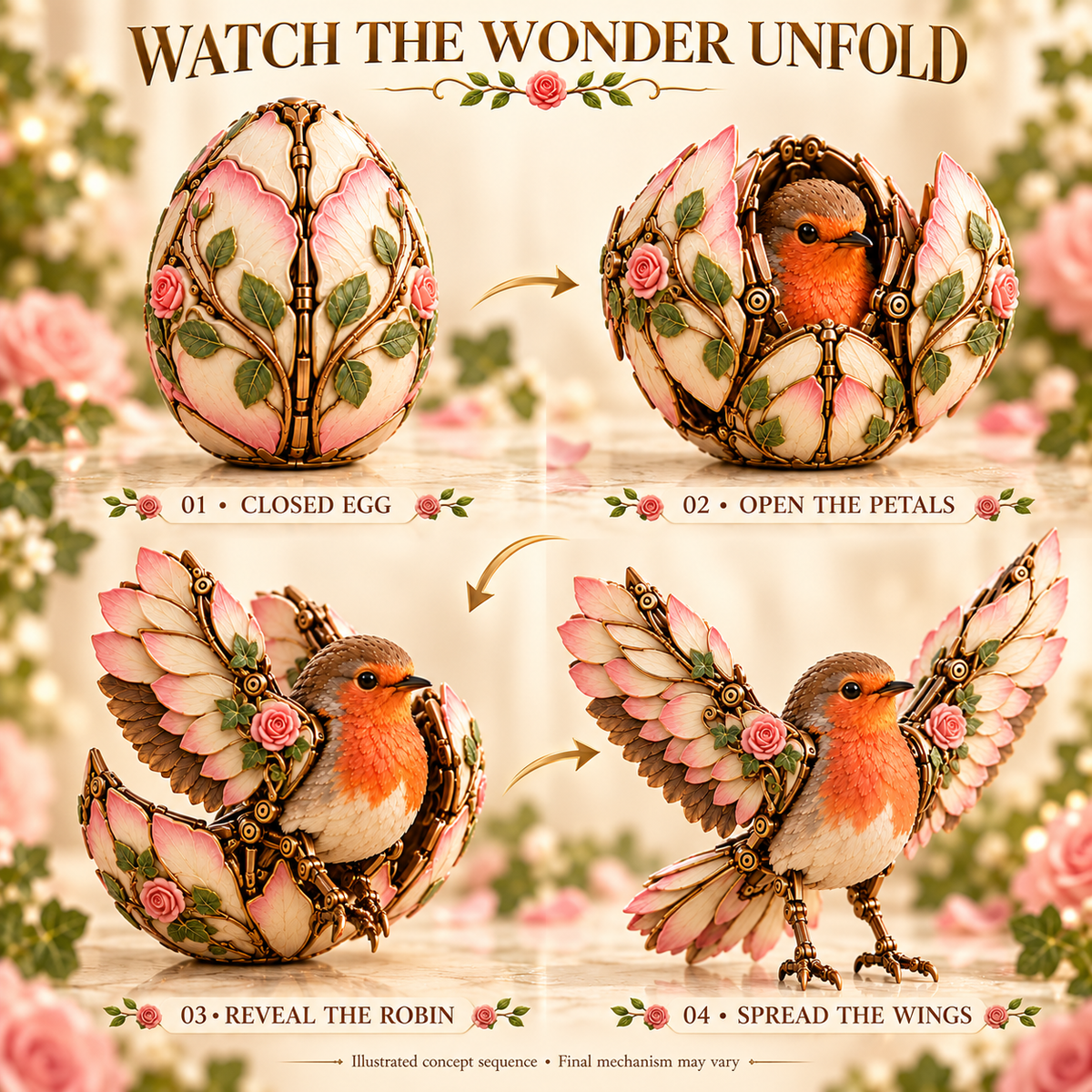 🌹Buy 2 Get 20% OFF🐦 Rosewing Robin – 2-in-1 Rose Egg to Mechanical Bird Transforming Figure