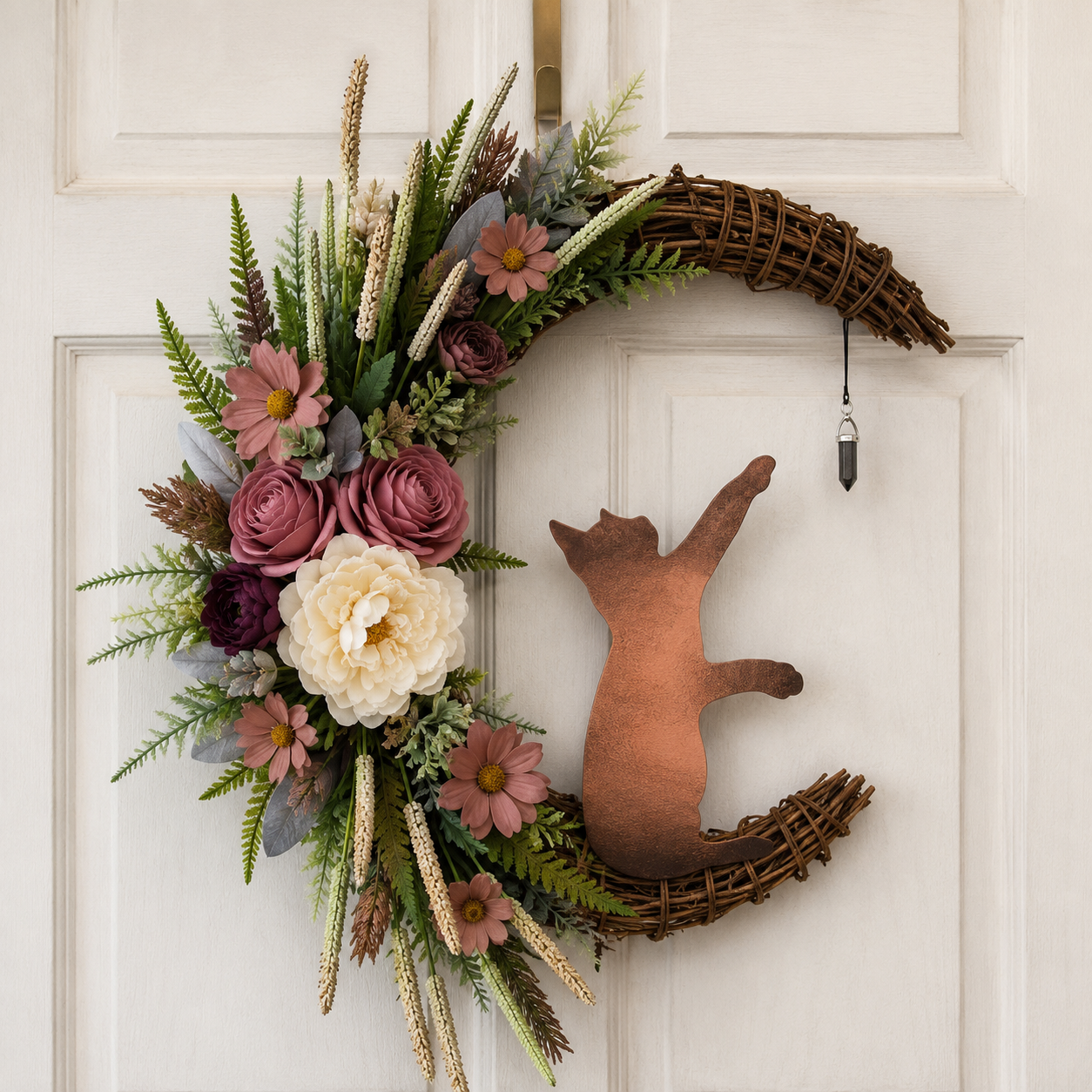 🔥Last Day 50% OFF - Handmade Halloween Cat Wreath🐈⬛🌙