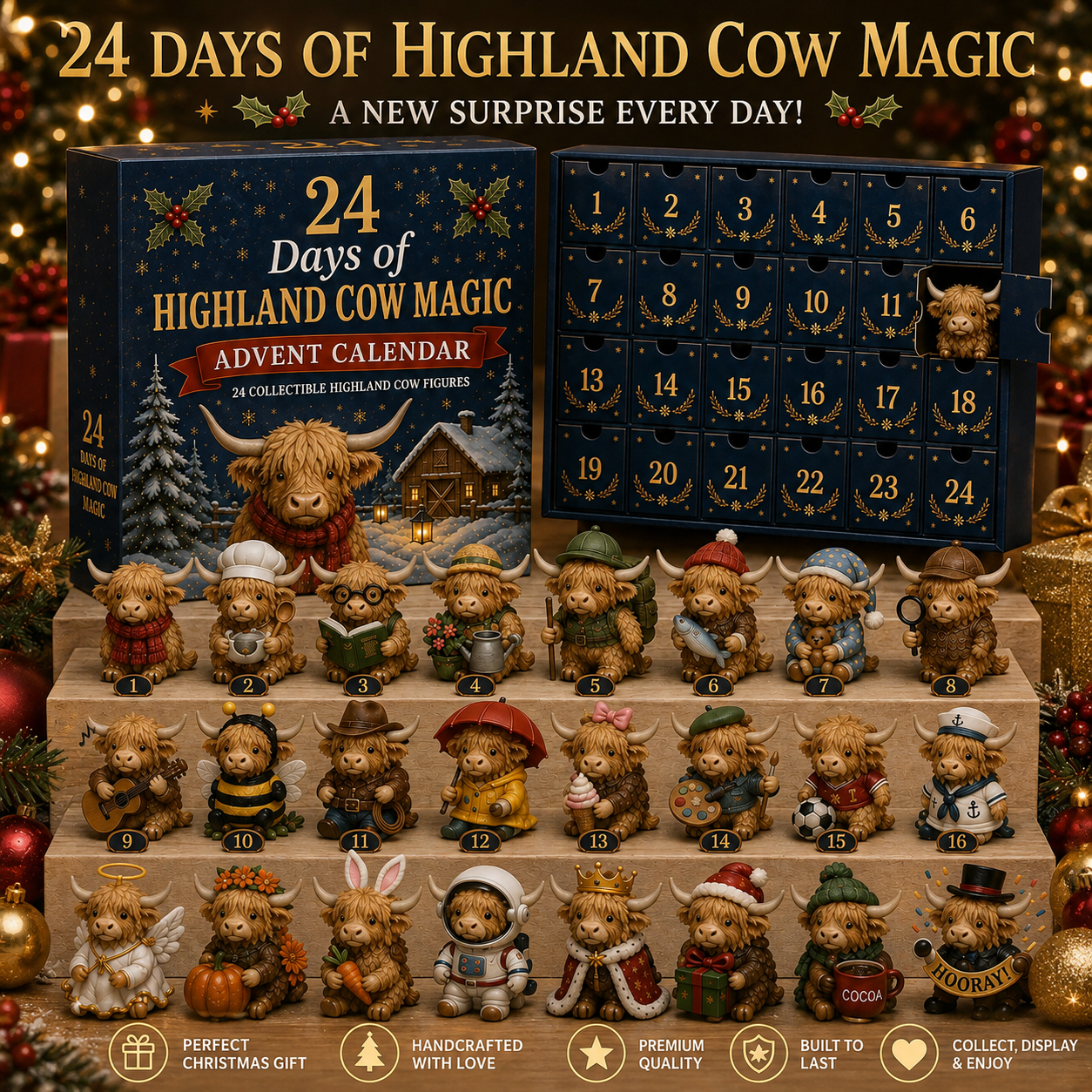 🐮 24 Days of Highland Cow Magic Advent Calendar – 24 Collectible Christmas Cow Surprises