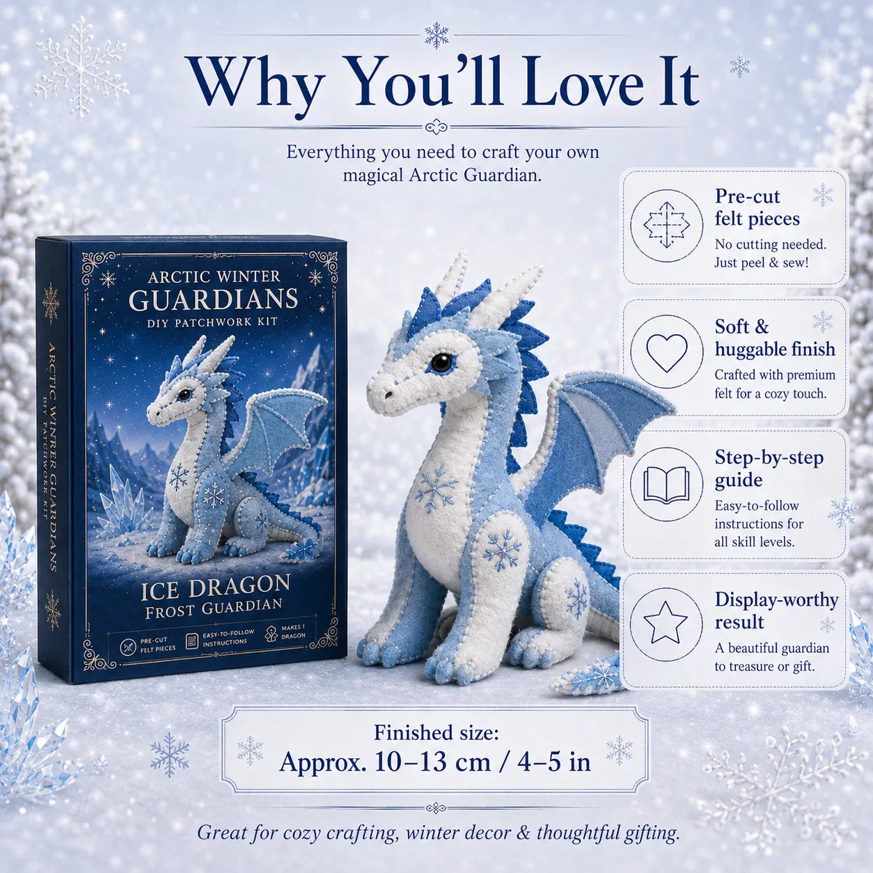 ❄️DIY Ice Dragon Felt Patchwork Kit Arctic Winter Guardian Sewing Set