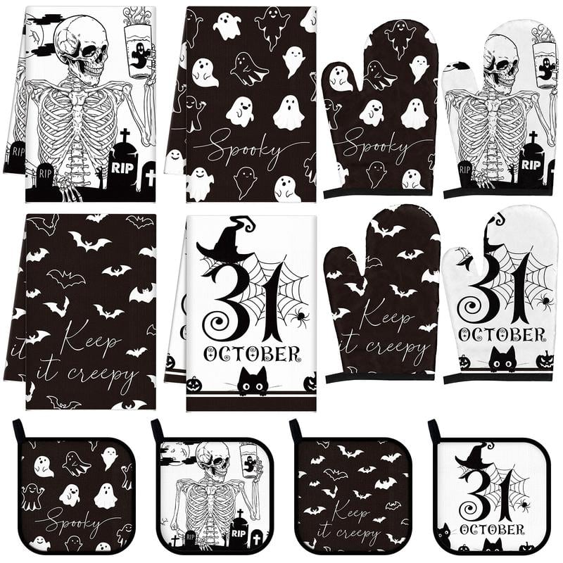 12-Piece Halloween Kitchen Decor Towel and Oven Mitt Set🧤