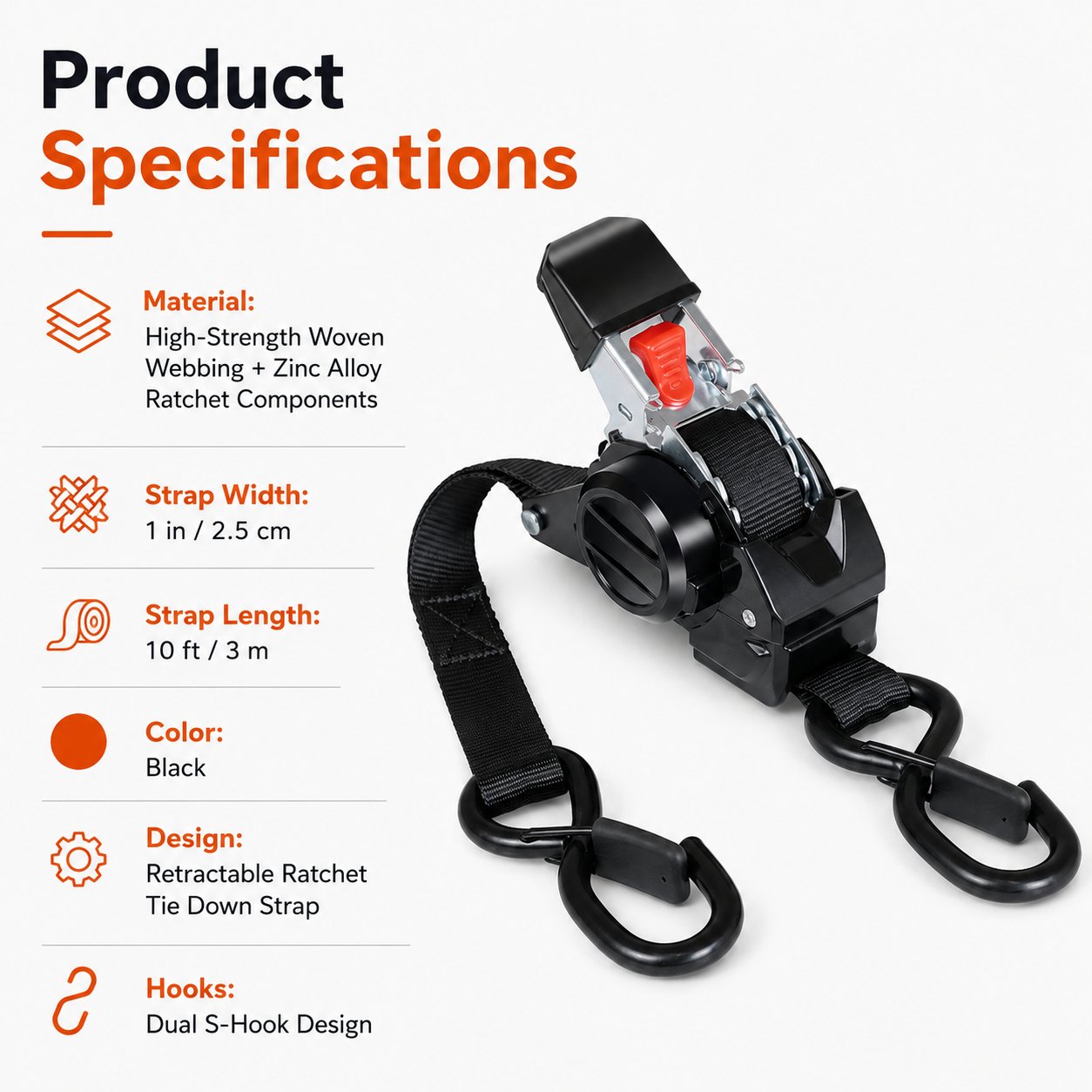⏰Today 52% OFF Sale🔥Dual-end Retractable Ratchet Tie Down Straps