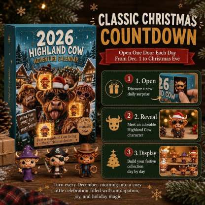 🎄🐮Highland Cow Advent Calendar 2026 – 24-Day Christmas Countdown with Cute Highland Cow Figurines