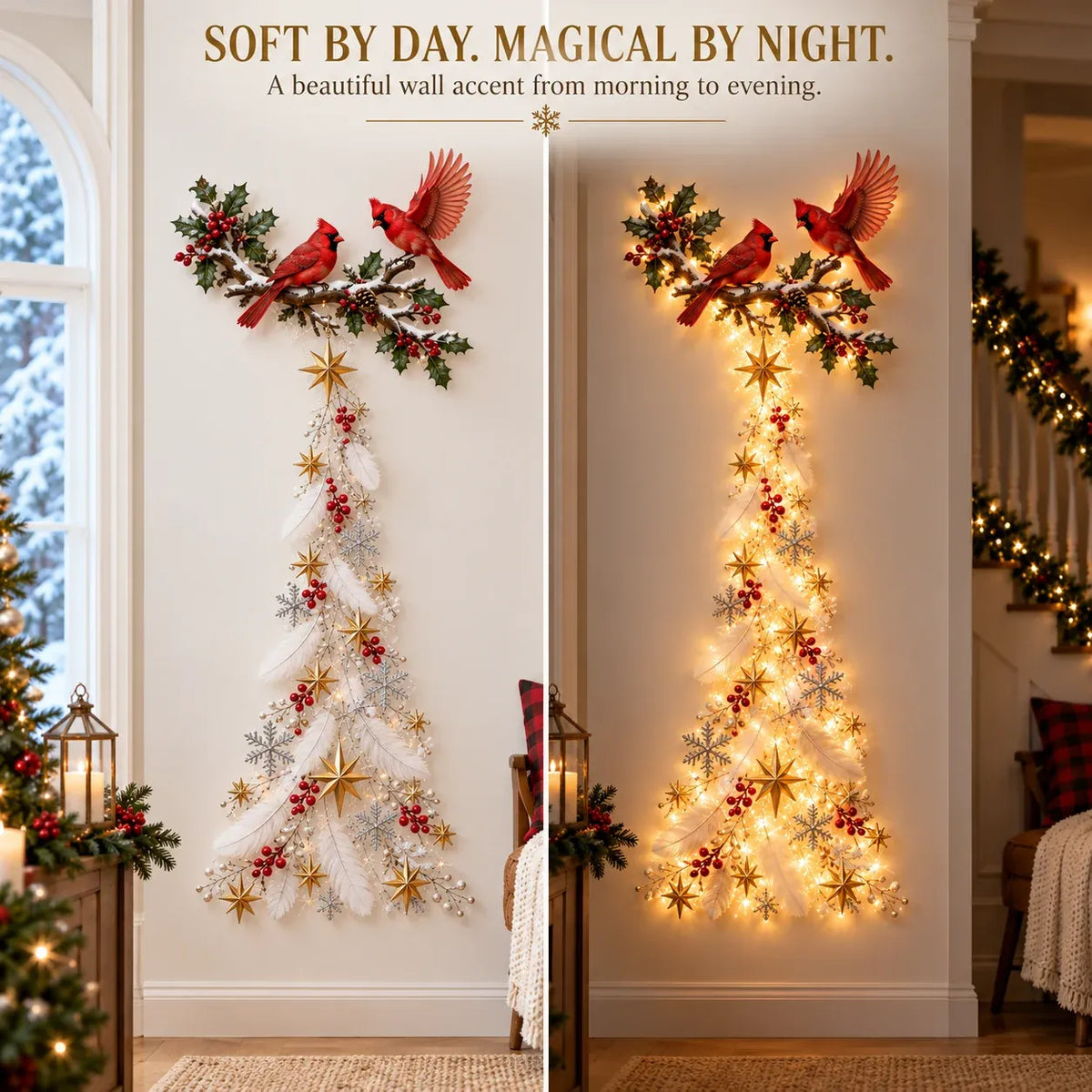 🔥🎁🐦 Cardinal Blessing Cascade Wall Light – Glowing Red Bird & Starlight Wall Décor