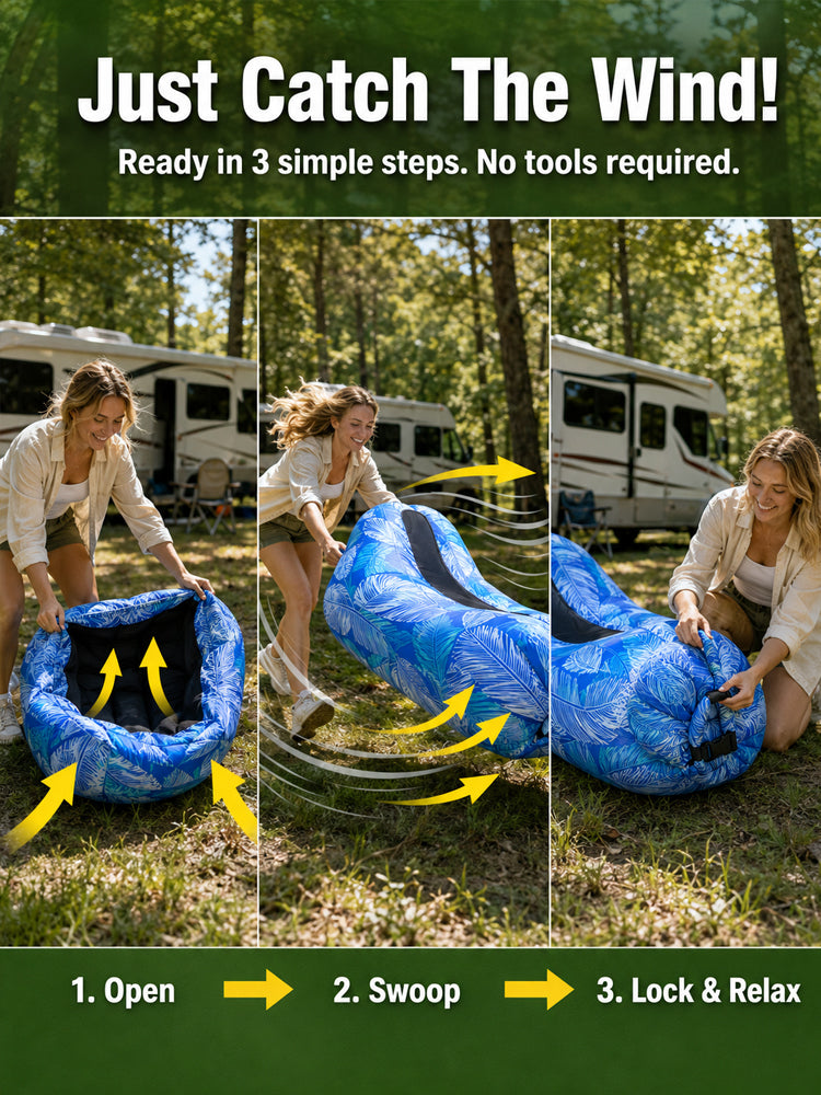 🏕️ Zero-Gravity Lounger | 3S Wind Setup | 400lbs Support | Pocket-Sized | Ergonomic Headrest 🌊