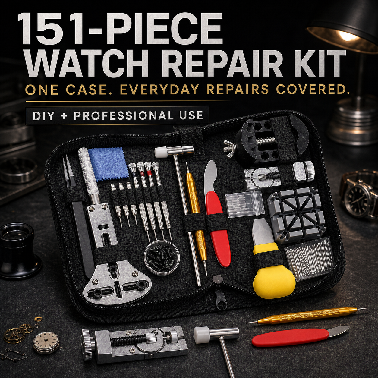 🪛151-Piece Watch Repair Tool Kit - Black Carrying Case🧰