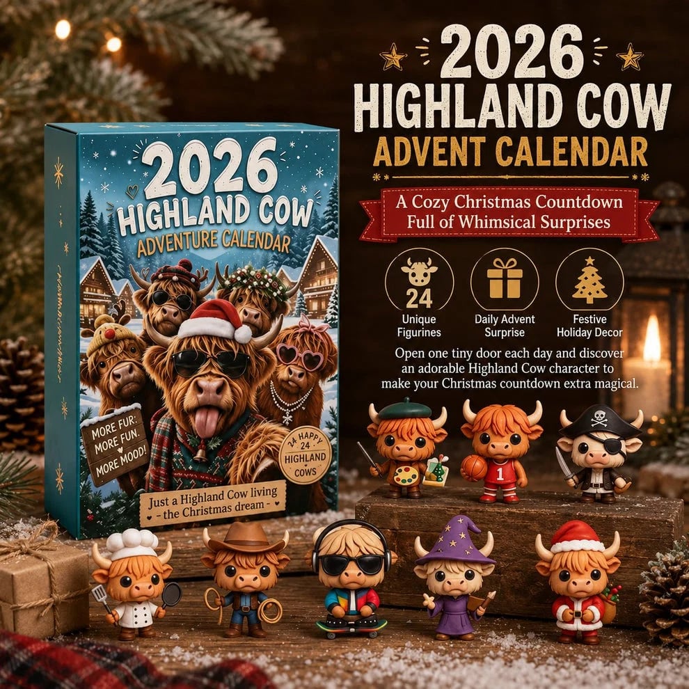 🎄🐮Highland Cow Advent Calendar 2026 – 24-Day Christmas Countdown with Cute Highland Cow Figurines