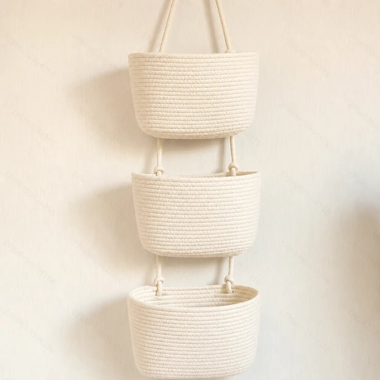 🧺3-Tier Woven Hanging Basket Organizer – Space-Saving Wall Storage for Any Room