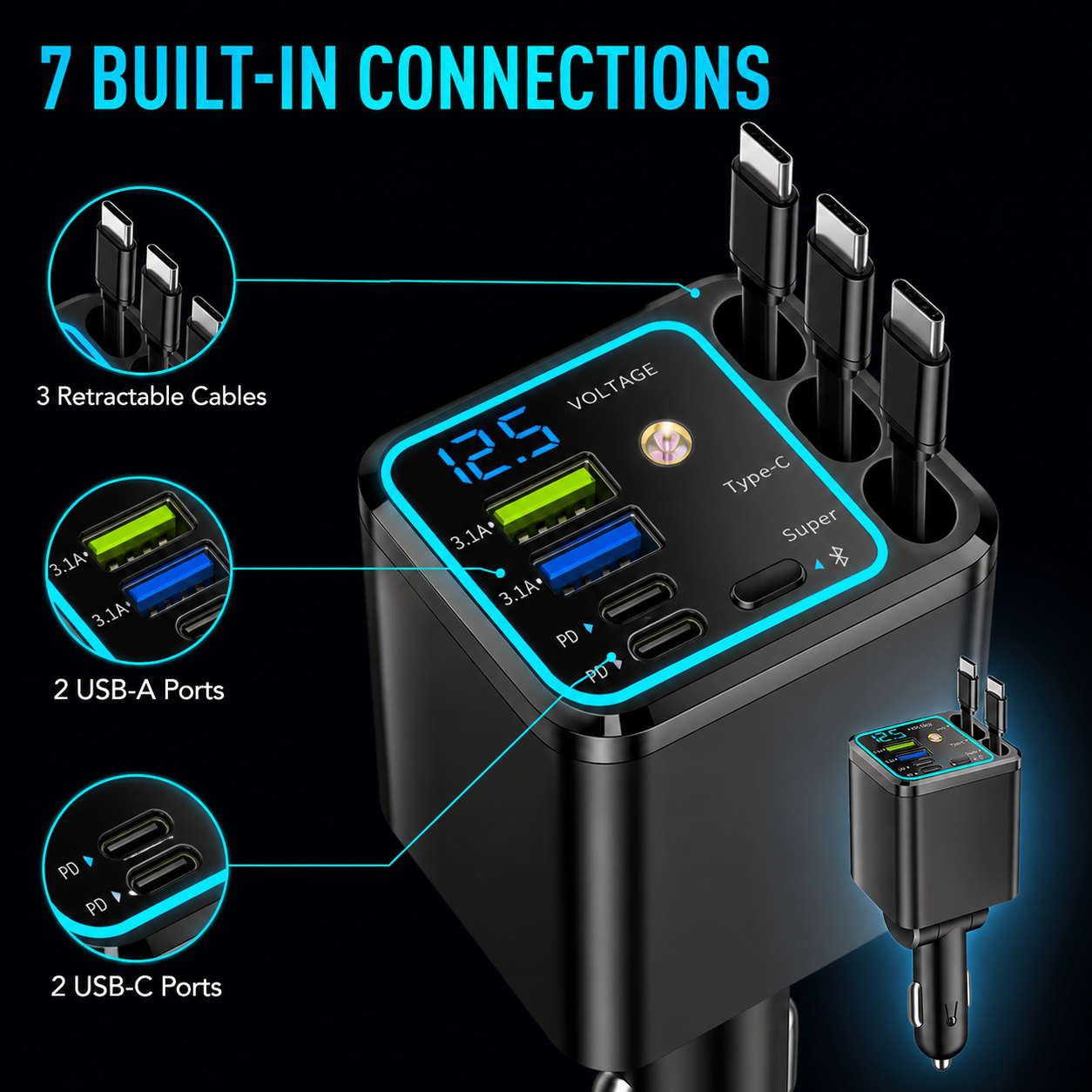 Starry Ambient Light 7-in-1 Fast Car Charger