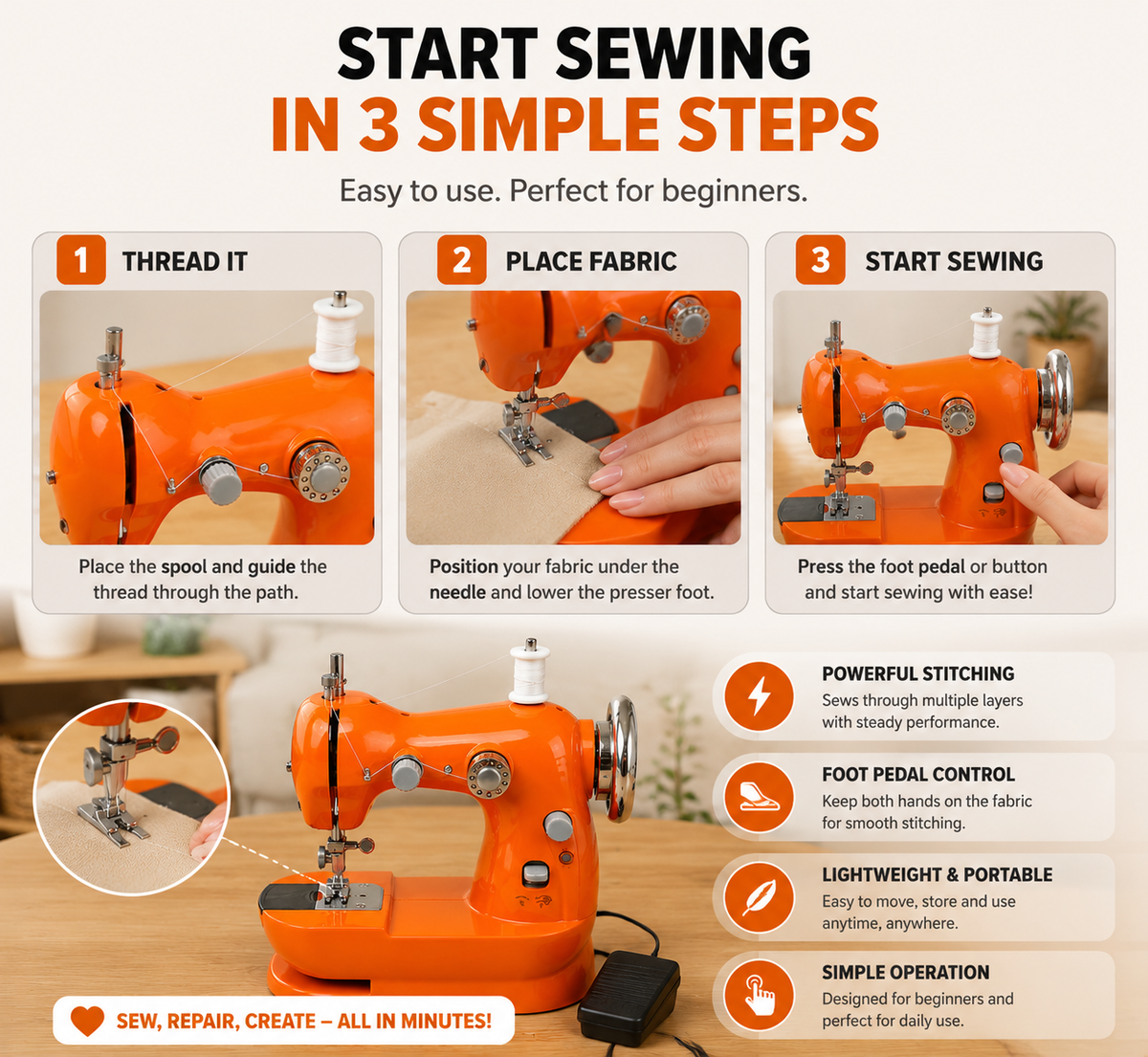 🏠 HOME DIY SALE | Mini Electric Sewing Machine – Compact Sewing Helper for Repairs, Crafts & Creative Projects
