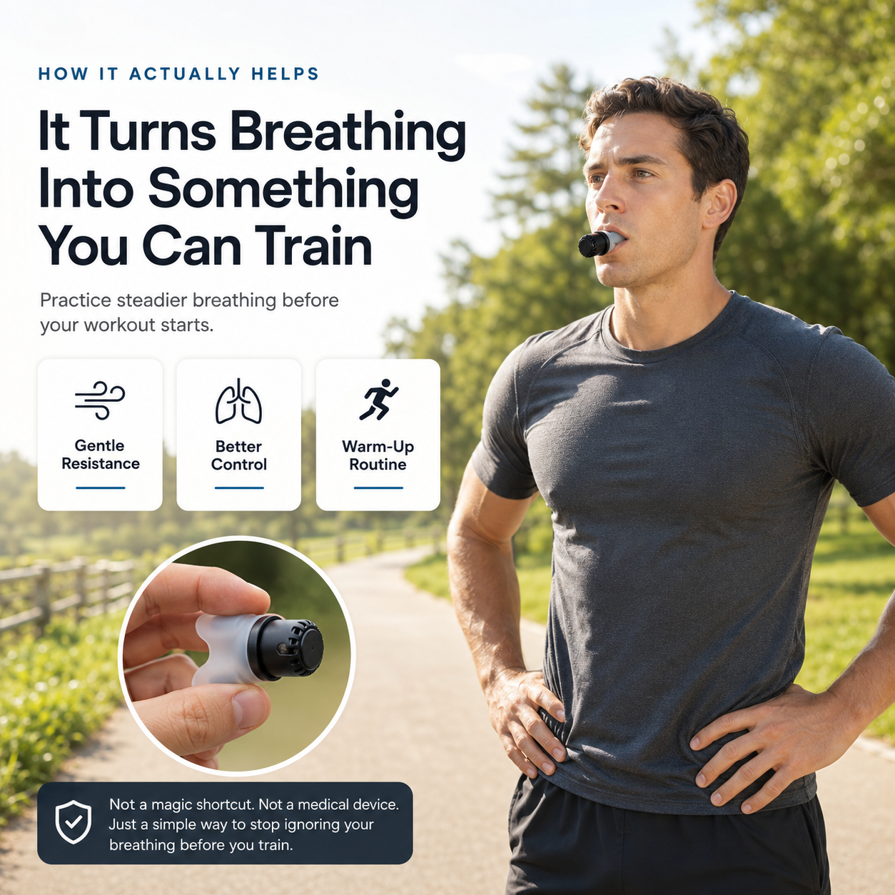 Close-up of compact breathing trainer for controlled breathing practice