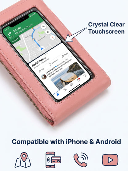 【Multi-Functional Touchscreen Zipper Pouch】Smart Touch Crossbody: 1S access to phone, No more dropped screens!