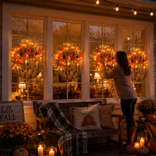🎉 50% OFF TODAY — 🎃 Burlap Pumpkin Wreath | Lighted & Classic