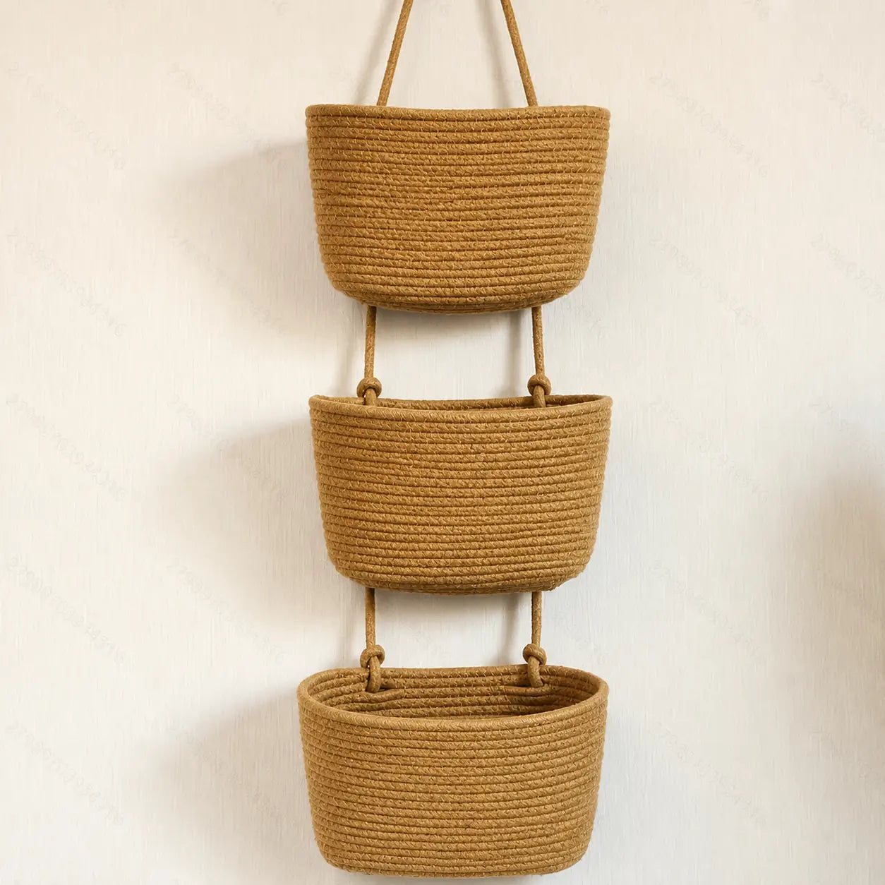🧺3-Tier Woven Hanging Basket Organizer – Space-Saving Wall Storage for Any Room