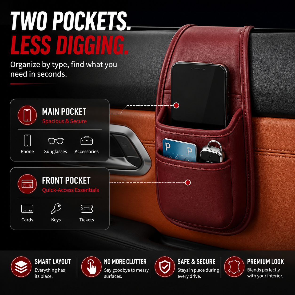 Slim Leather Car Door & Console Organizer Pocket🚗
