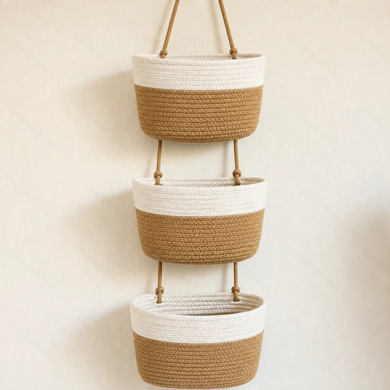 🧺3-Tier Woven Hanging Basket Organizer – Space-Saving Wall Storage for Any Room