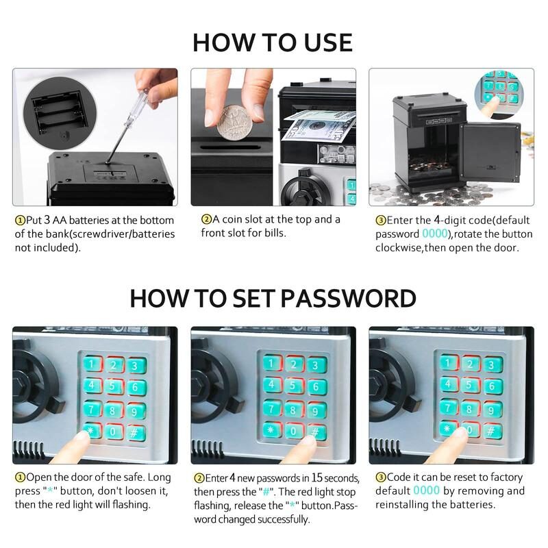 Kids’ Electronic ATM Piggy Bank – Password Money Safe with Automatic Bill Feeder