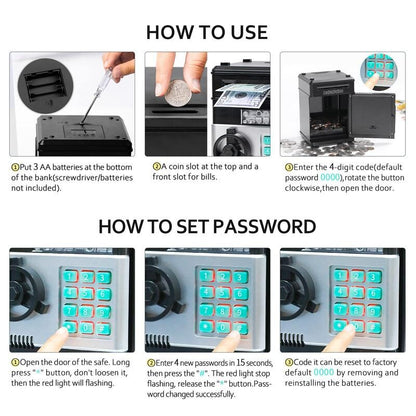 Kids’ Electronic ATM Piggy Bank – Password Money Safe with Automatic Bill Feeder