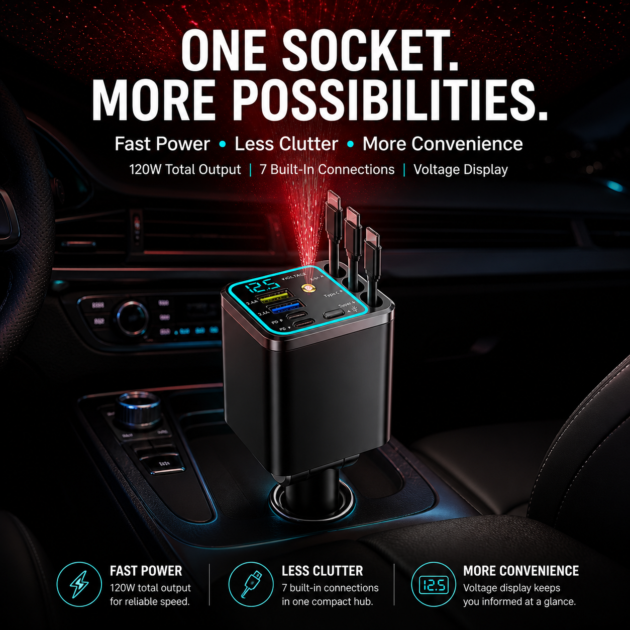 Starry Ambient Light 7-in-1 Fast Car Charger