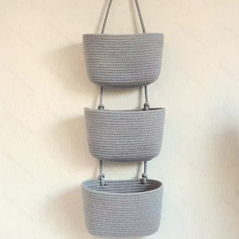 🧺3-Tier Woven Hanging Basket Organizer – Space-Saving Wall Storage for Any Room