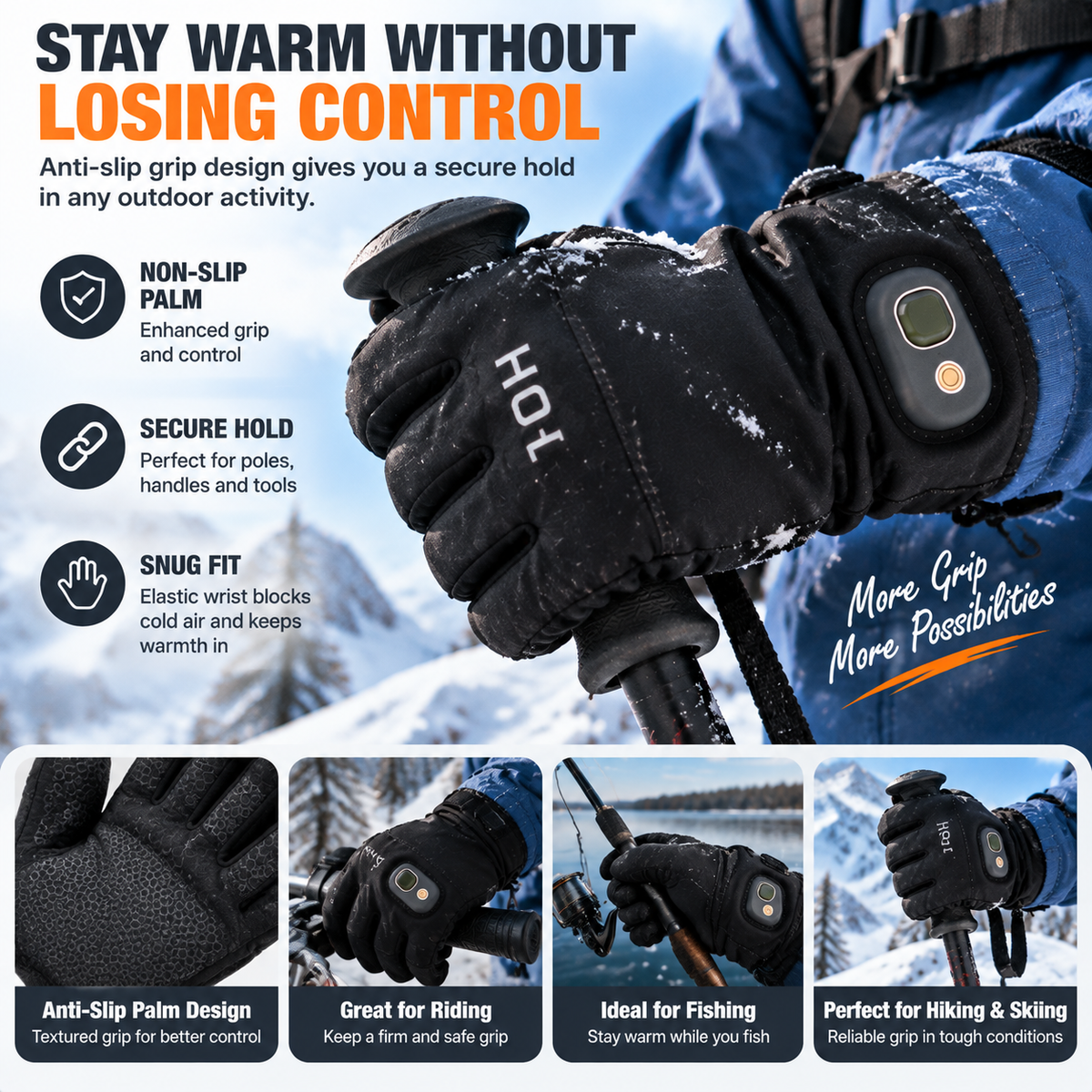 🔥 HOT SALE | Rechargeable Heated Gloves – Touchscreen Winter Gloves with Adjustable Heat for Skiing, Hiking & Outdoor Use