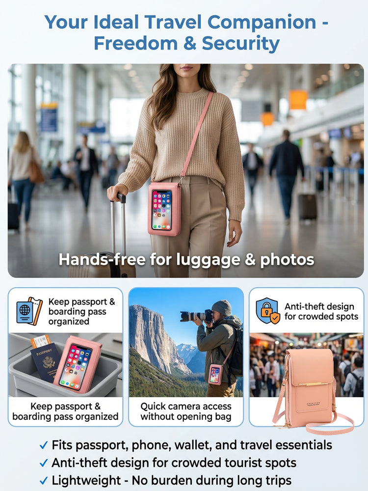 【Multi-Functional Touchscreen Zipper Pouch】Smart Touch Crossbody: 1S access to phone, No more dropped screens!
