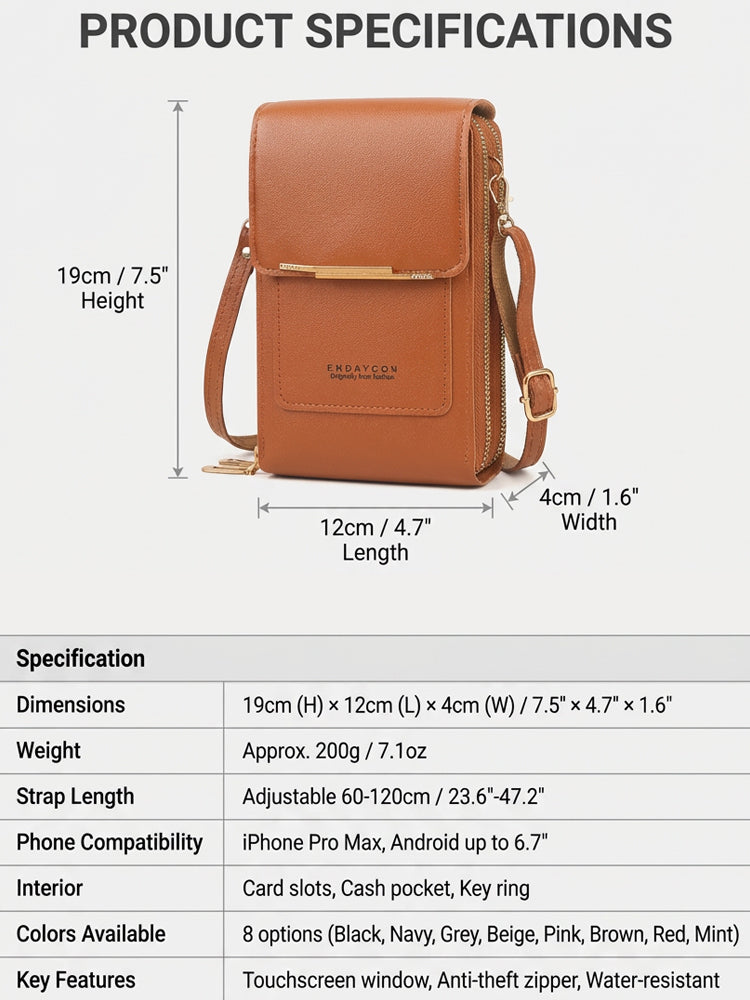 【Multi-Functional Touchscreen Zipper Pouch】Smart Touch Crossbody: 1S access to phone, No more dropped screens!