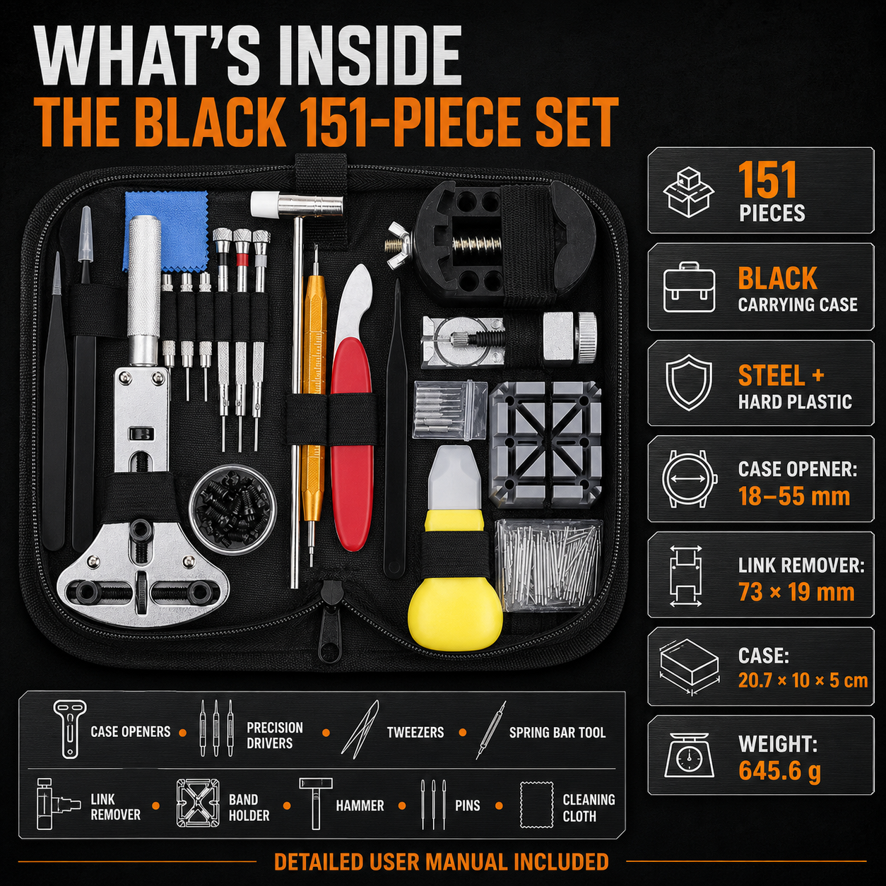 🪛151-Piece Watch Repair Tool Kit - Black Carrying Case🧰