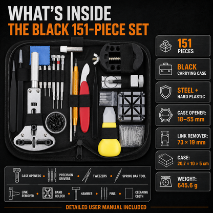 🪛151-Piece Watch Repair Tool Kit - Black Carrying Case🧰