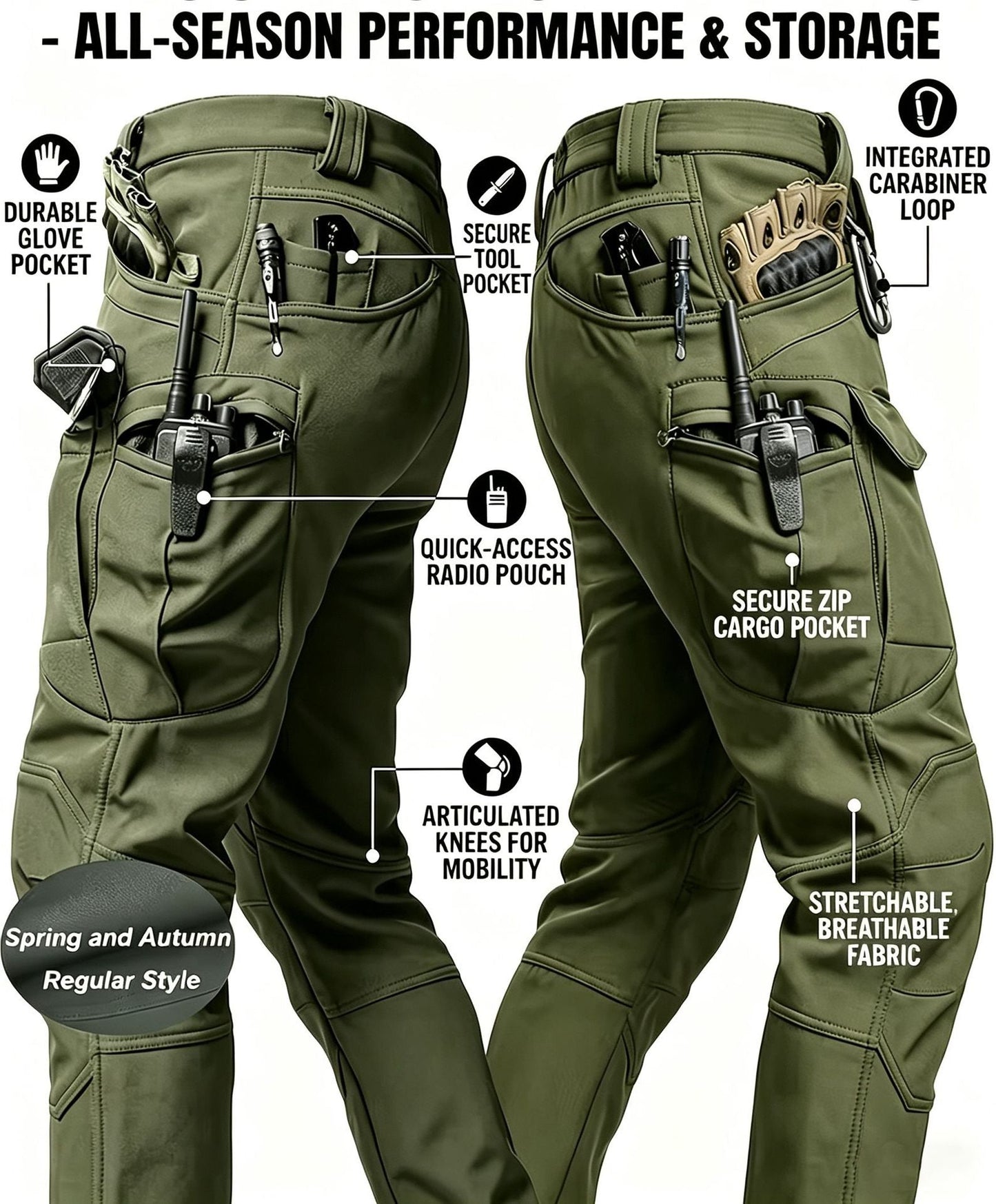 Men’s Tactical Pants – Stretch Waterproof Fabric, Durable Cargo Pants