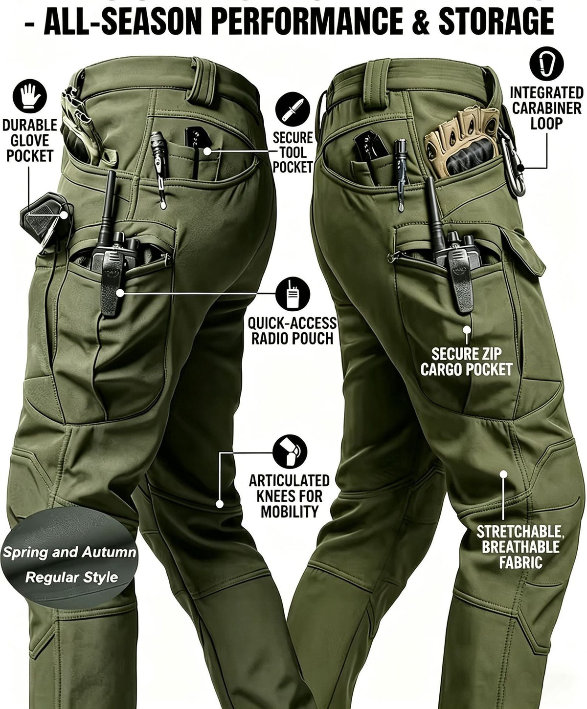 Men’s Tactical Pants – Stretch Waterproof Fabric, Durable Cargo Pants