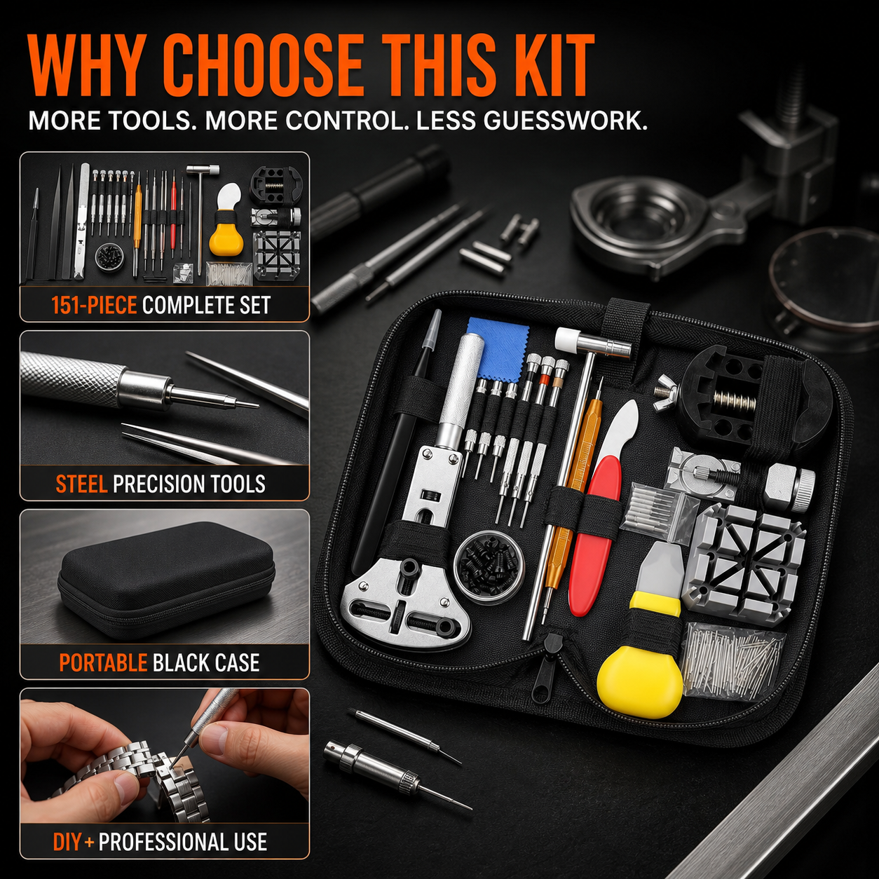 🪛151-Piece Watch Repair Tool Kit - Black Carrying Case🧰