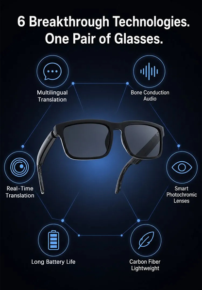 🔥👓AI Smart Glasses: Smart Zoom Color-Changing Solar Real-Time AI Translation Glasses