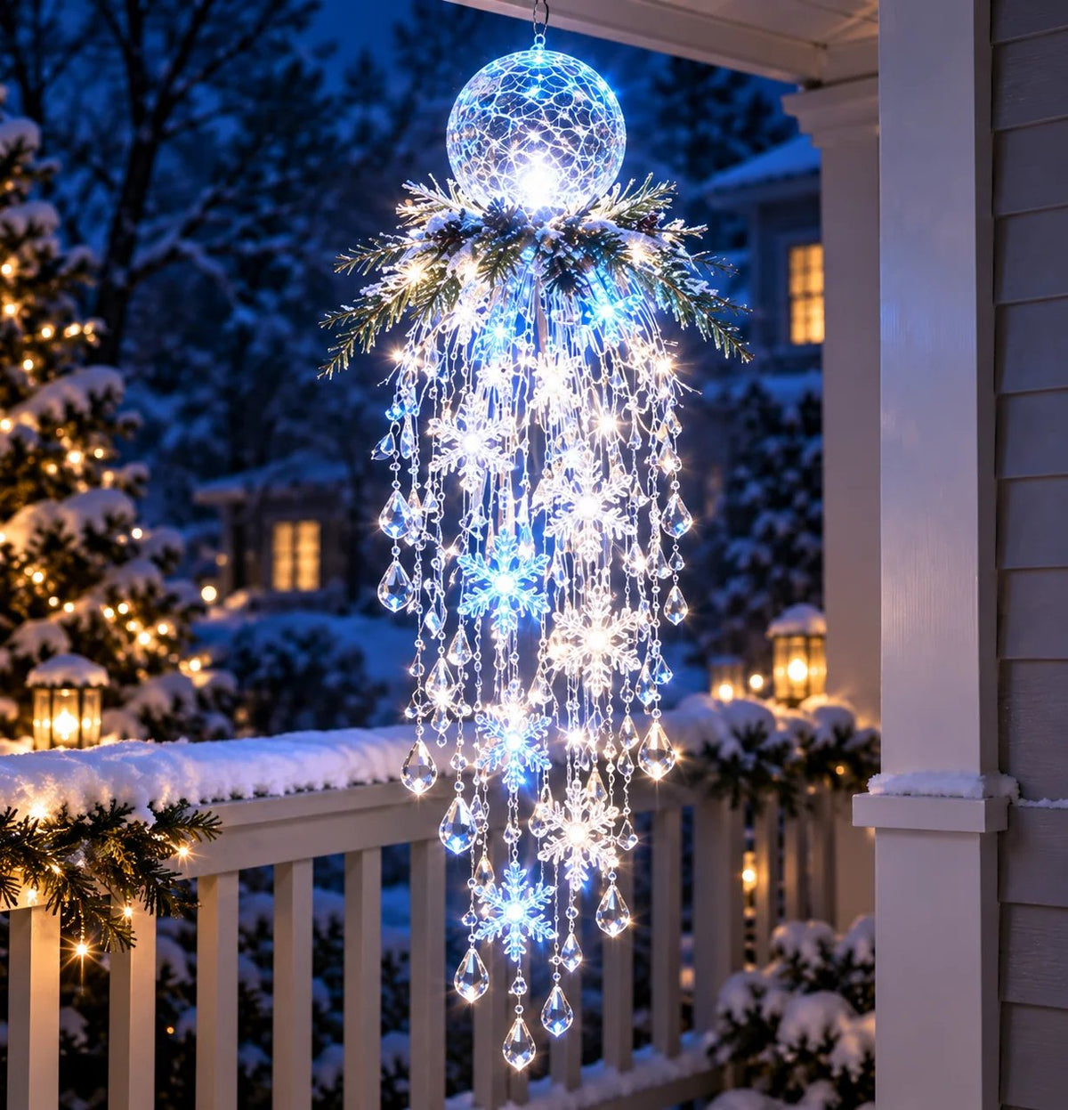 Crystal Cascade Christmas Light – Hanging Snowflake & Crystal LED Porch Décor ✨❄️