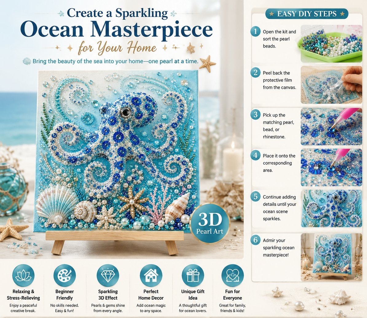 🔥 Up To 61% OFF Sale - 🌊✨ Ocean Theme Pearl Art DIY Kit – Relaxing DIY Craft to Create Stunning Coastal Artwork