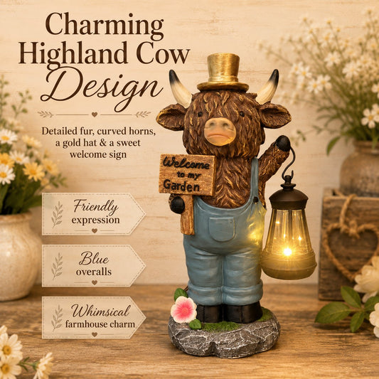 🔥HOT SALE 49% OFF🐮Handcrafted Highland Cow Solar Garden Lantern Statue – Cozy Farmhouse Outdoor Decor