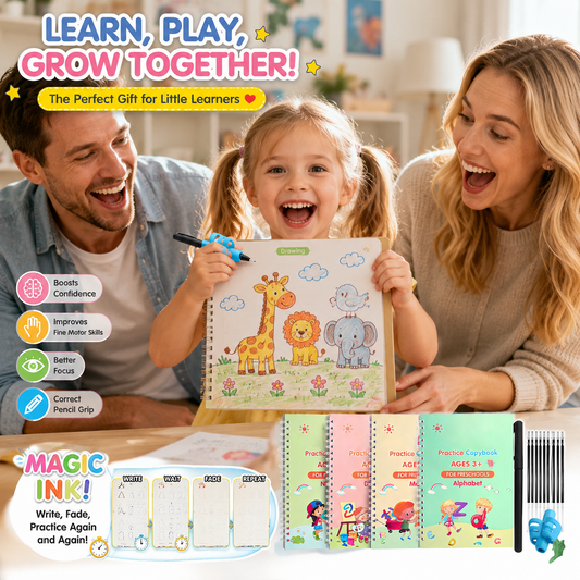 ✏️ Reusable Handwriting Practice Book Set for Kids – 4PCS Magic Writing Workbook