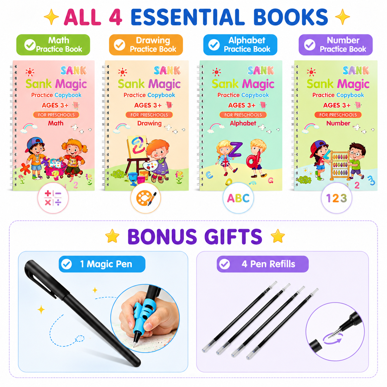 Kids Practice Copybook Set (4Pcs/Set)