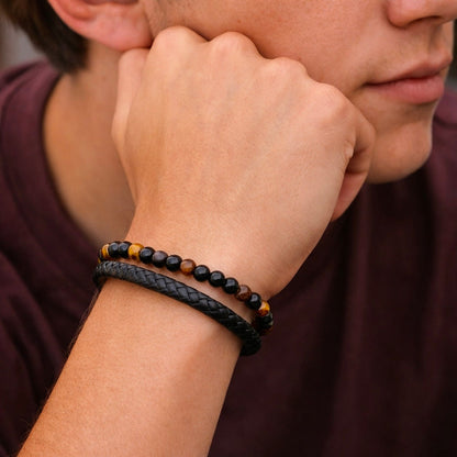 🎁A tiger's eye leather bracelet as a gift: a loving reminder (customizable with engraving, perfect for your loved one).🧡