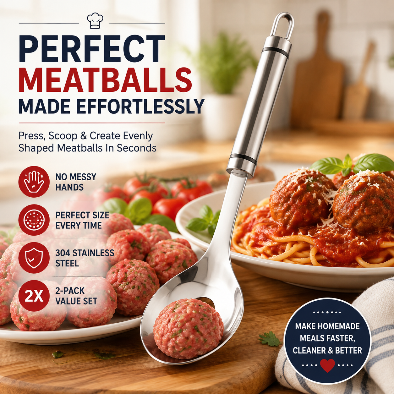 🍝 Stainless Steel Meatball Maker Spoon – Make Perfect Meatballs Without Messy Hands