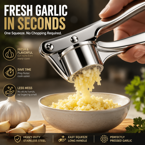 🧄 New Upgraded 6-in-1 Stainless Steel Garlic Press – Fresh Minced Garlic in Seconds
