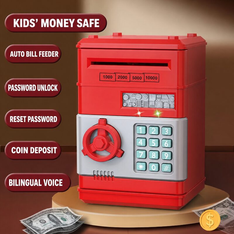 Kids’ Electronic ATM Piggy Bank – Password Money Safe with Automatic Bill Feeder