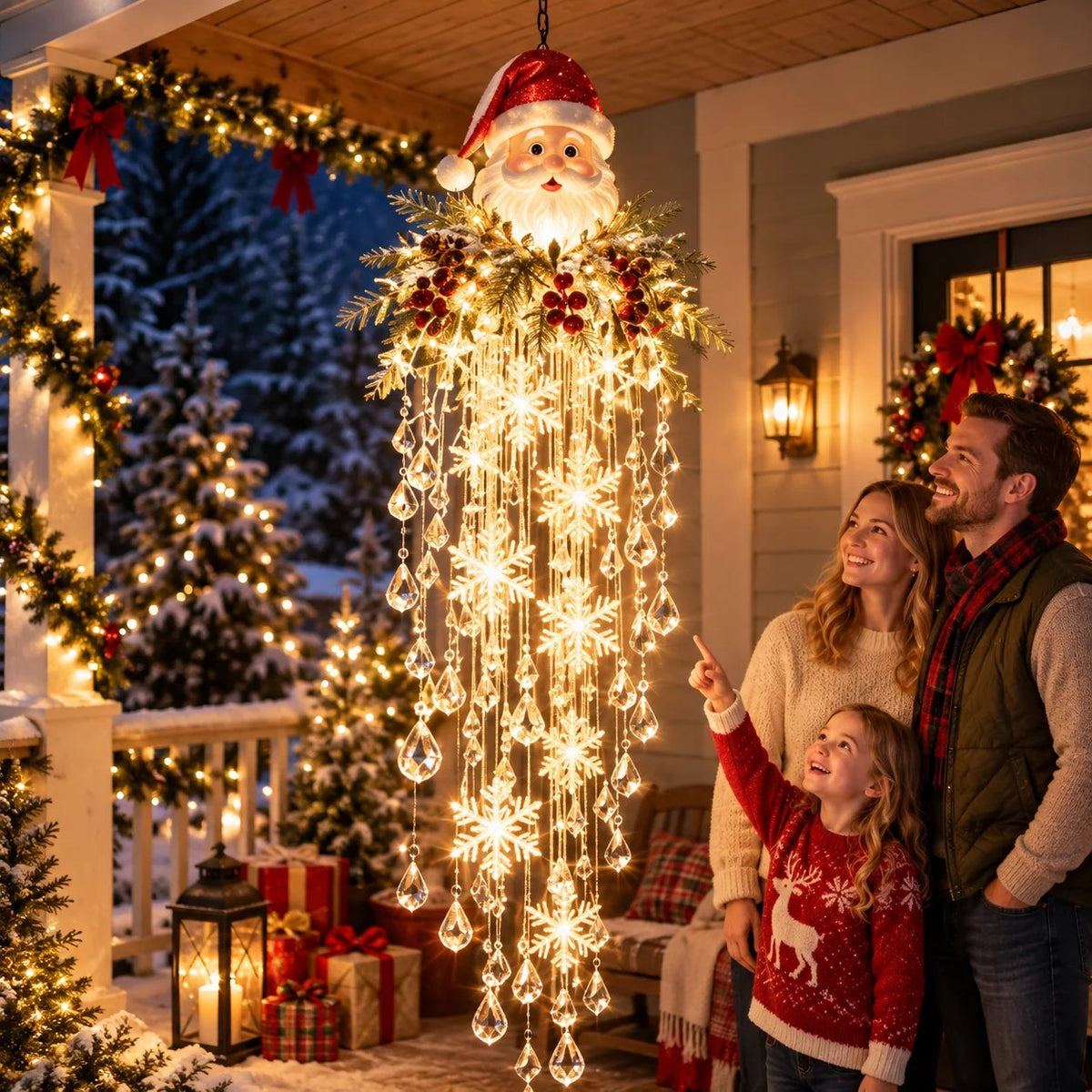 Crystal Cascade Christmas Light – Hanging Snowflake & Crystal LED Porch Décor ✨❄️