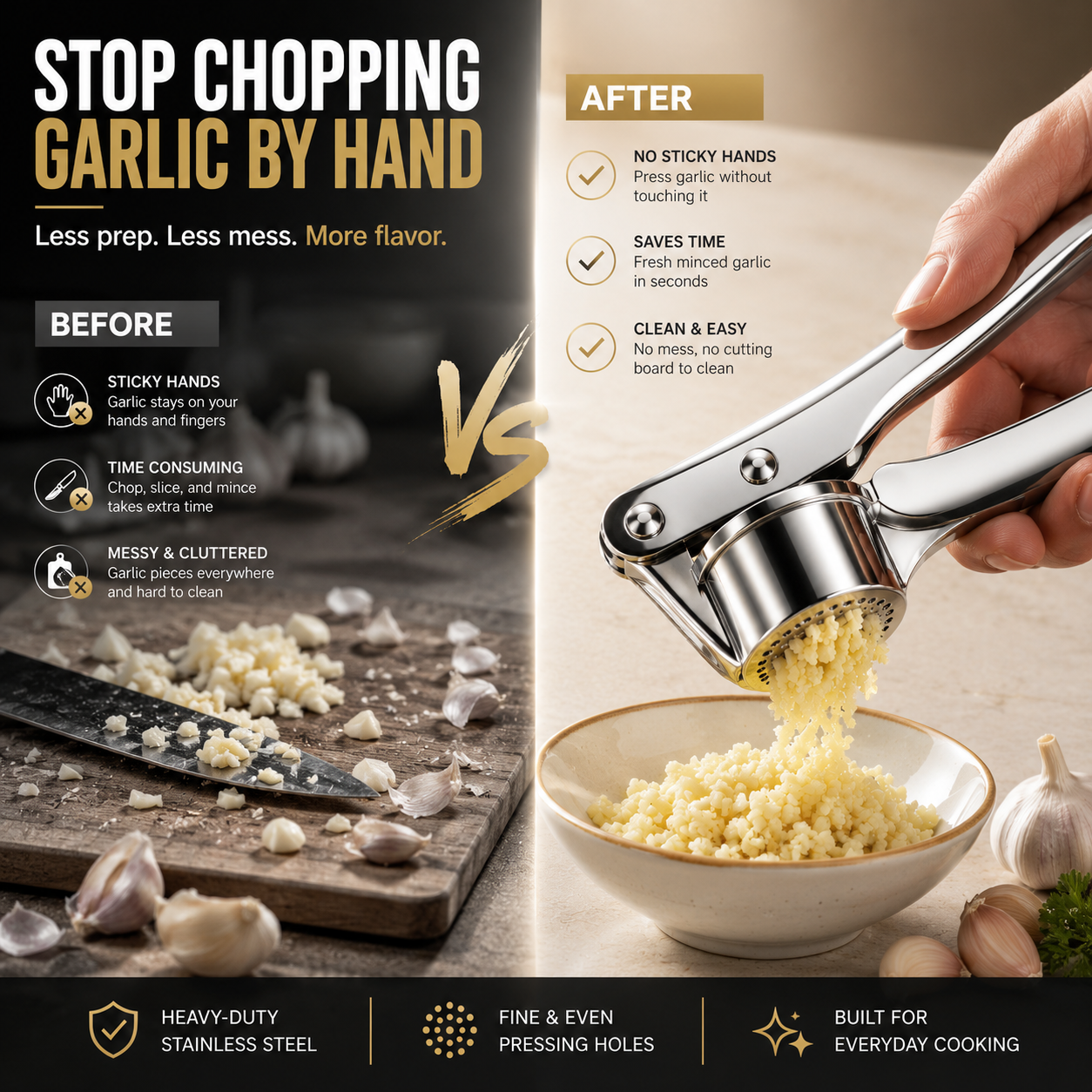 🧄 New Upgraded 6-in-1 Stainless Steel Garlic Press – Fresh Minced Garlic in Seconds