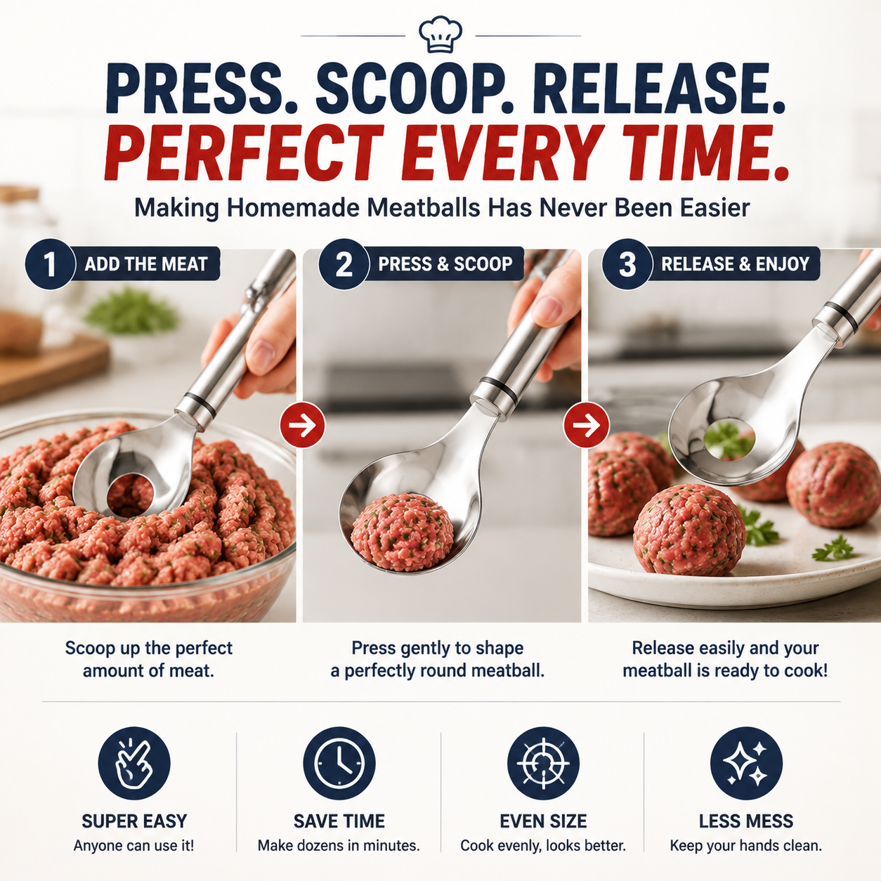 🍝 Stainless Steel Meatball Maker Spoon – Make Perfect Meatballs Without Messy Hands