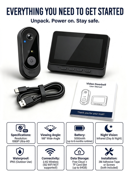 【24h Monitoring】GuardianShield Military-Grade AI Voice-Changer Doorbell - Lifetime Subscription-Free Cloud Storage 🛡️