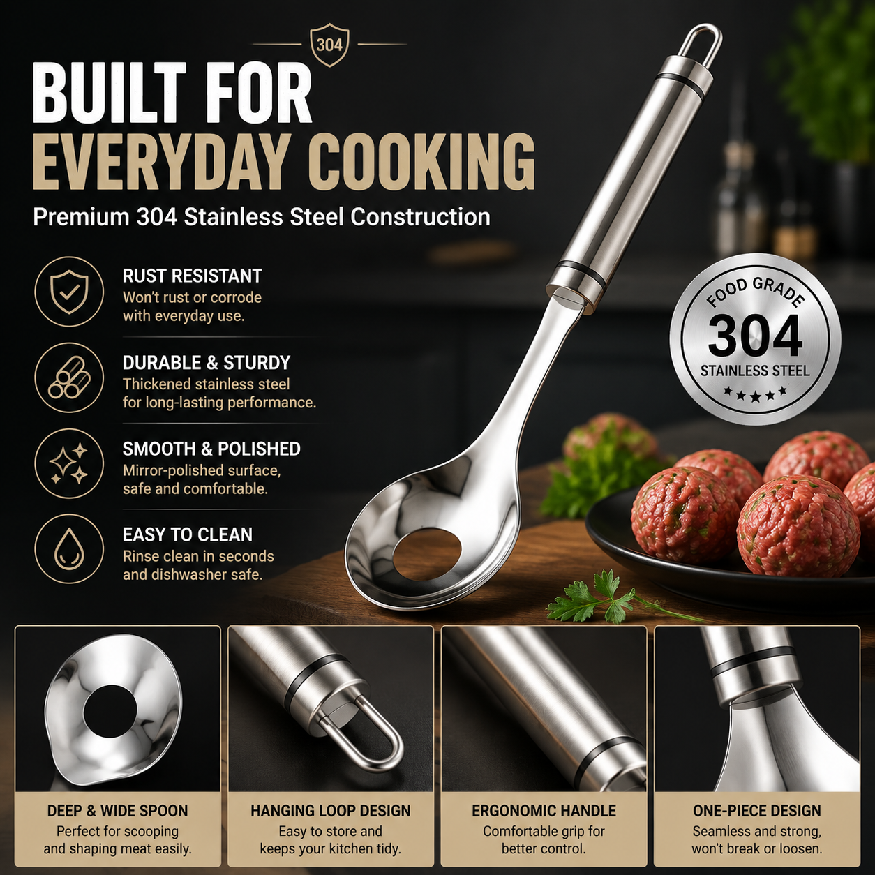 🍝 Stainless Steel Meatball Maker Spoon – Make Perfect Meatballs Without Messy Hands