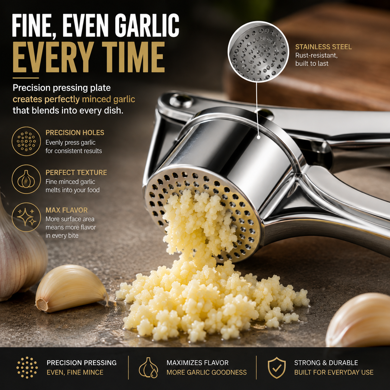 🧄 New Upgraded 6-in-1 Stainless Steel Garlic Press – Fresh Minced Garlic in Seconds